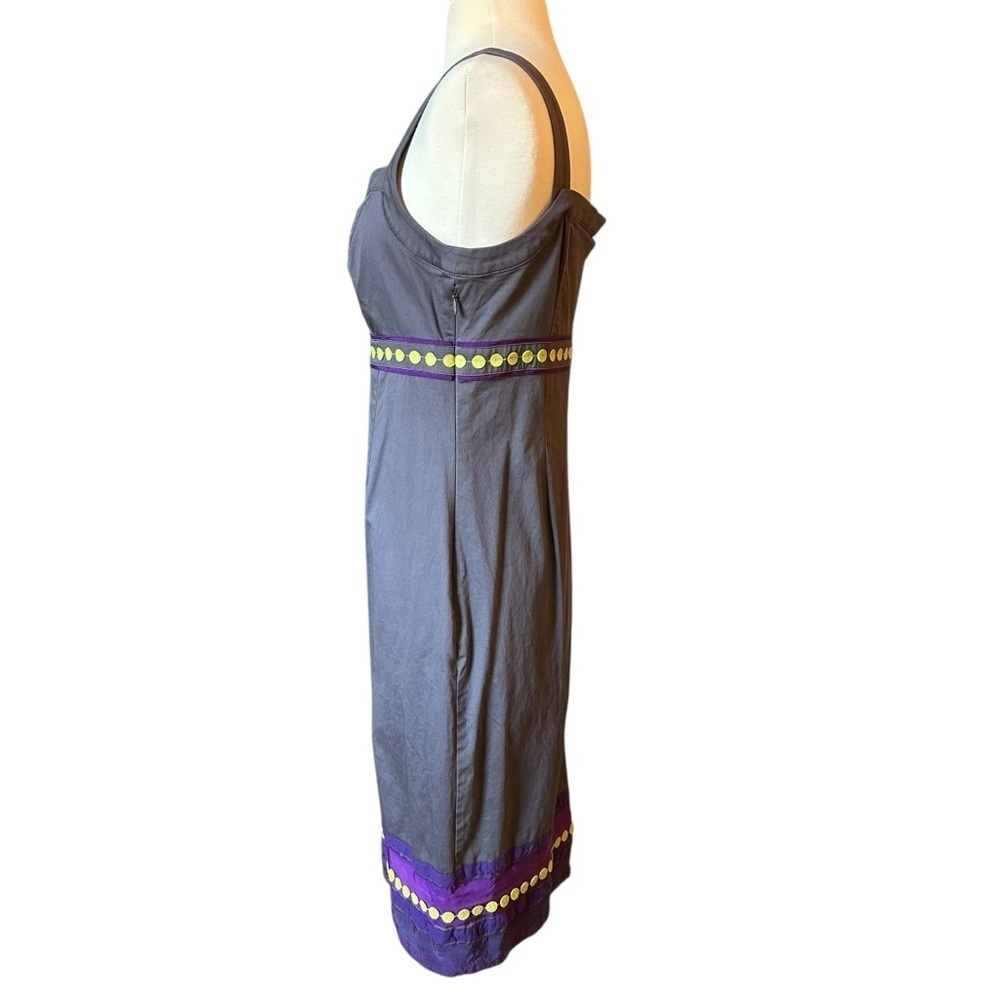 Boden | Women's Gray & Purple Ribbon Detail Pinafore Apron Shift Dress Size 6 - Picture 3 of 12